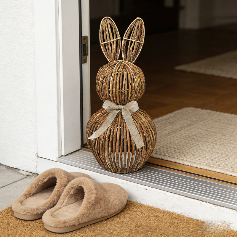  Easter Natural Rattan Hand-woven Bunny Easter Woven Basket Pastorals Decoration, B
