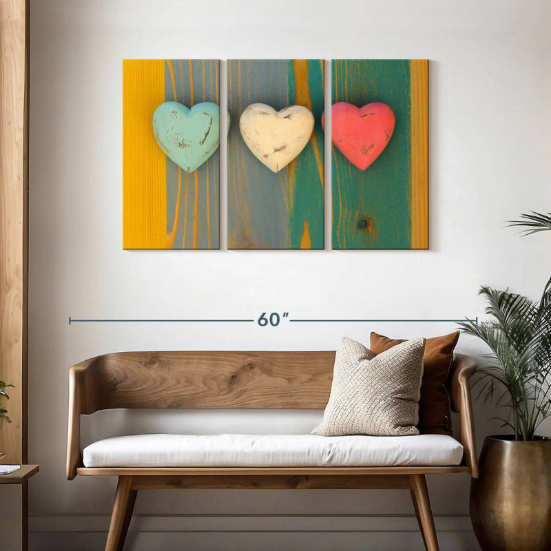 Trois cœurs en bois Hardie, H 28 po x l 45 po