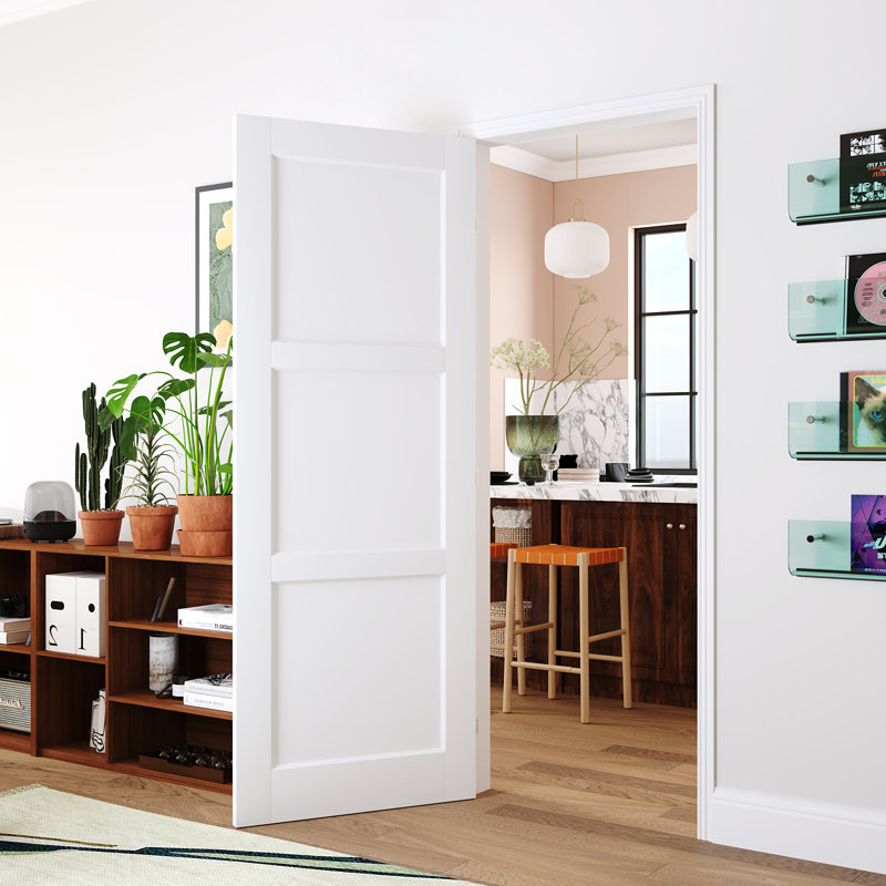 White 3-Panel Solid Pine Interior Slab Door, 30 x 80 inches