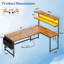 Bureau d'ordinateur en L avec lumières DEL et prise de courant, bureau de jeu réversible de l 53 po avec tablette de rangement, sac latéral, crochets pour bureau personnel, brun rustique-433006508-433006509