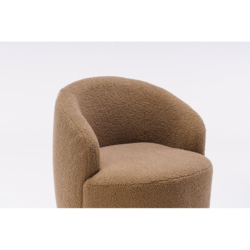 Swivel Accent Armchair Barrel Chair With Powder Coating Metal Ring, Coffee Brown Polyester Blend