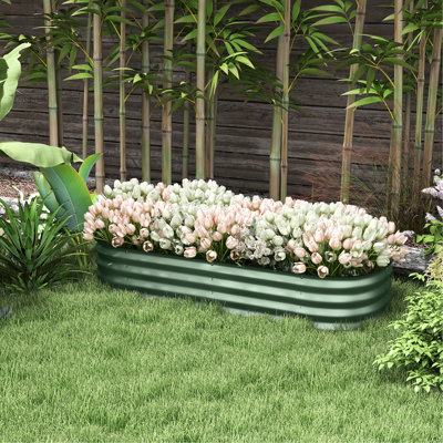Galvanized Raised Garden Bed - 4.9' X 2' 1', Outdoor Metal Planter With Edging, Supporting Various Plants Growth 1' Elevated Bed, Edge, Promoting Flower, Herb & Vegetable