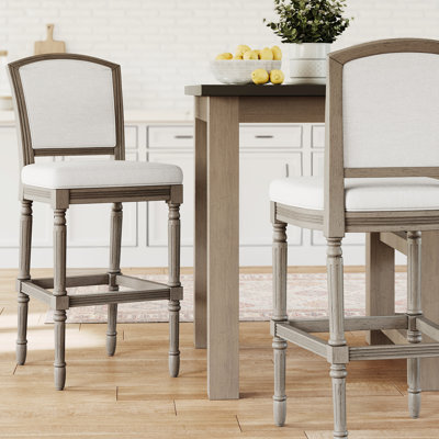 Gray Bar - Height Stool, 31" Seat Height, Woven , Turned Legs For Kitchen Dining Setup Stool With Textured Upholstery, Ambiance