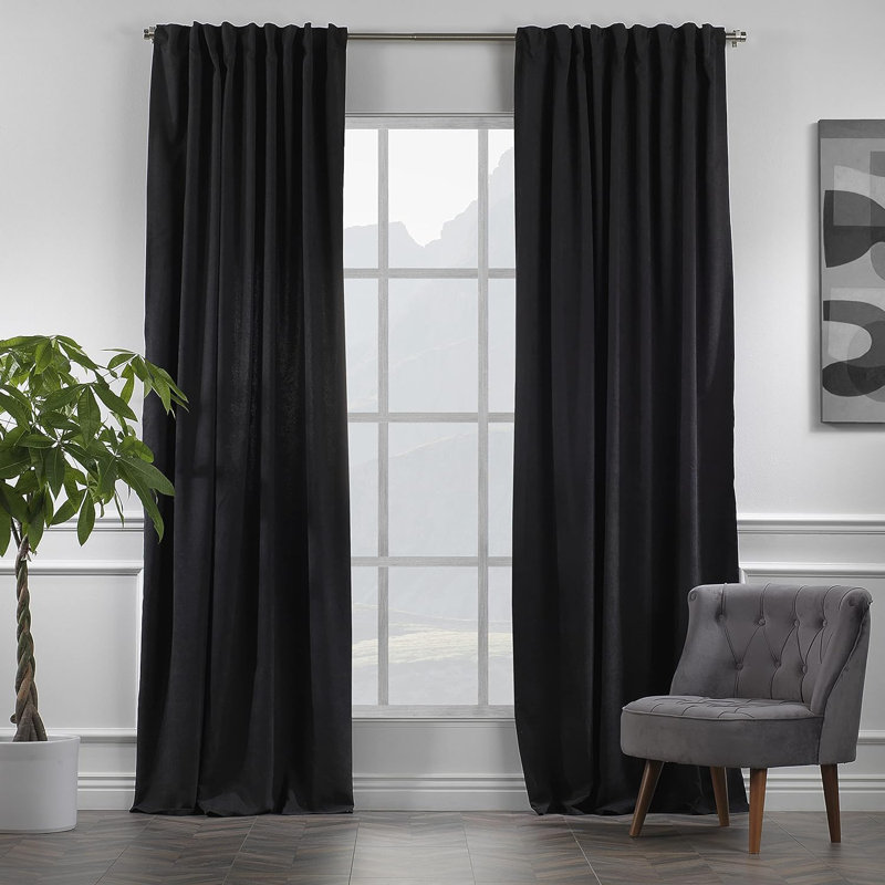 Amoya Velvet Room Darkening Curtain Pair, 52" W x 144" L, Black