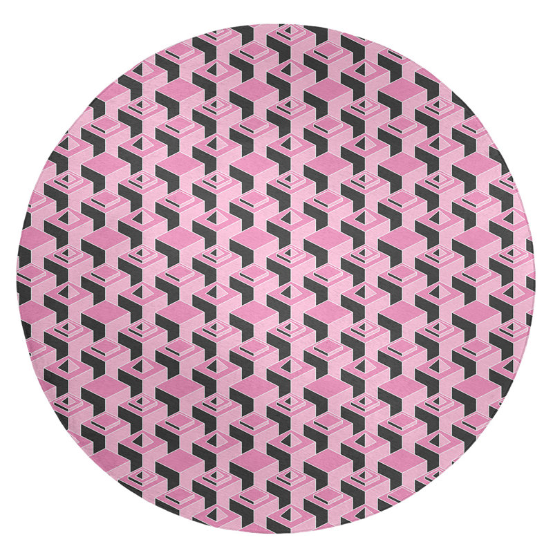 Chenille Geometric Indoor Rug, Round 5'