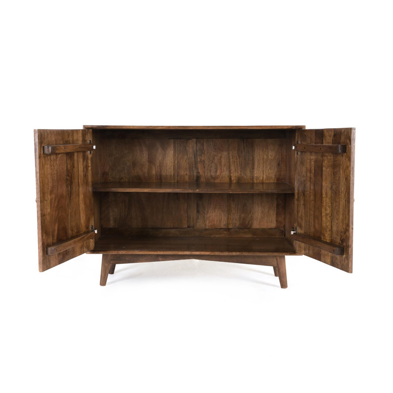 Solid Mango Wood Sideboard Cabinet – Dark Brown Wooden Storage Cabinet With Fluted Doors – No Veneer Rustic Sideboard Buffet Unit For Living Room, Dining Room & Hallway