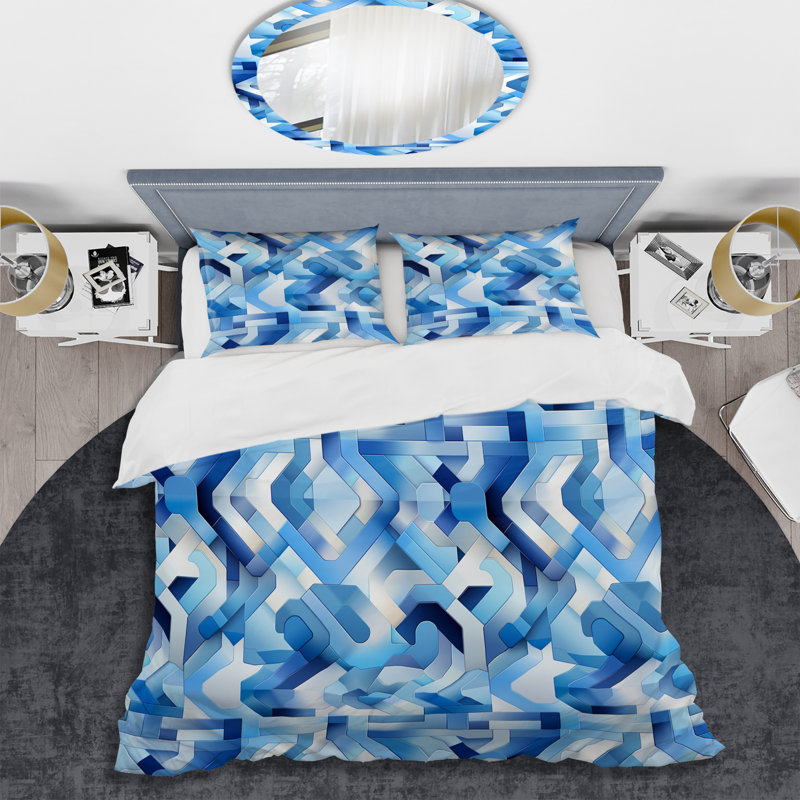 Literie symétrique rayée bleue et blanche, Housse de couette simple + 1 taie décorative stan
