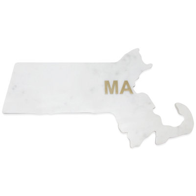 Lg Polished Marble "Massachusetts" Cutting Board W/Brass State Abbreviation
