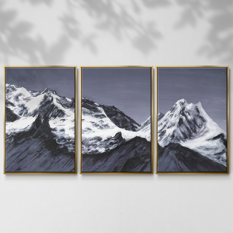 "Moonlit Mountain Range I", peinture sur toile 3 pièces, Or, H 24 po x l 48 po x P 2 po