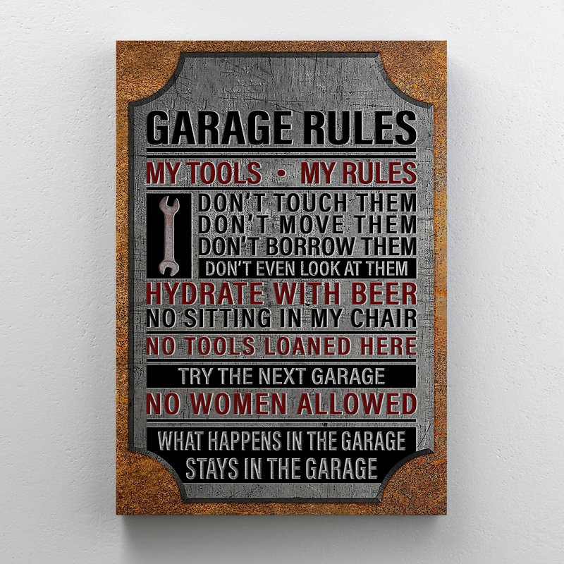 Garage Rules - My Tools My Rules - 1 pièce, reproduction d'art graphique sur toile tendue, H 14 po x l 11 po x P 2 po