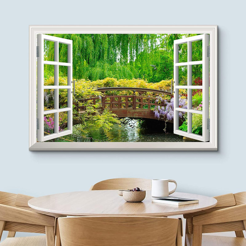 Paysage, pont de fleurs japonais, nature sauvage, sur toile, H 12 po x l 18 po x P 1,5 po