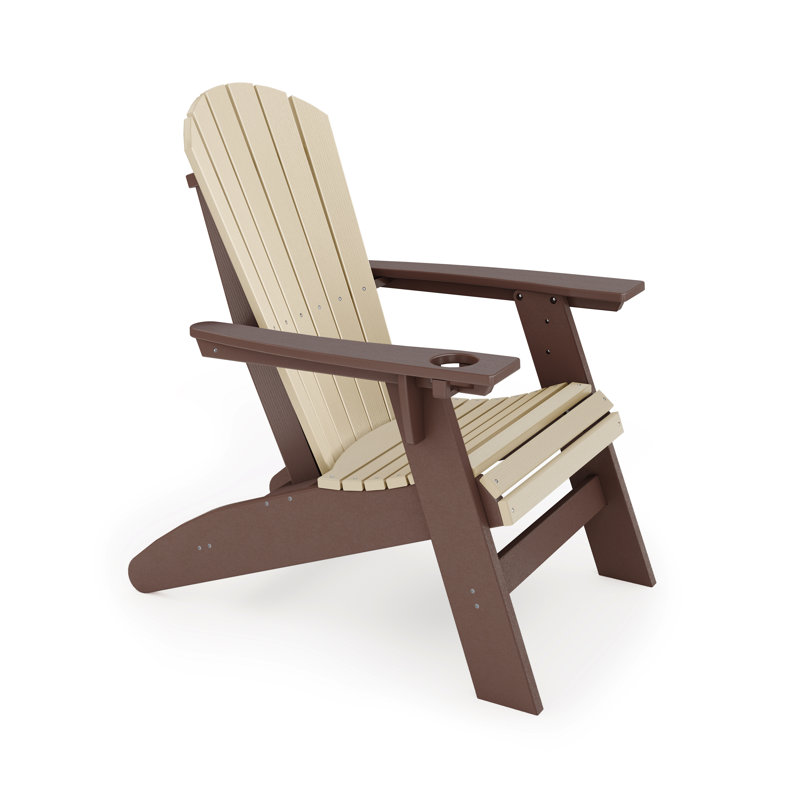 Kavia Outdoor Adirondack Chair With Table, Pecan Brown/Tybee Sand
