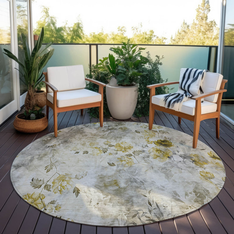 Alta Washable Floral Indoor / Outdoor Rug, Round 8'