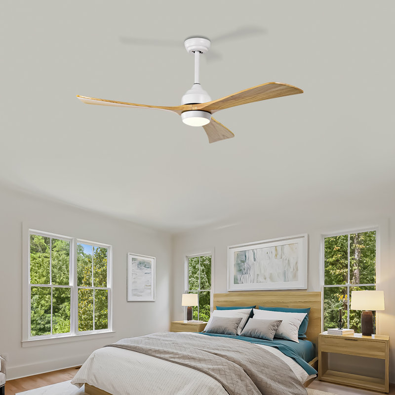 Kaphers 52'' Ceiling Fan with LED Lights, Natural, White