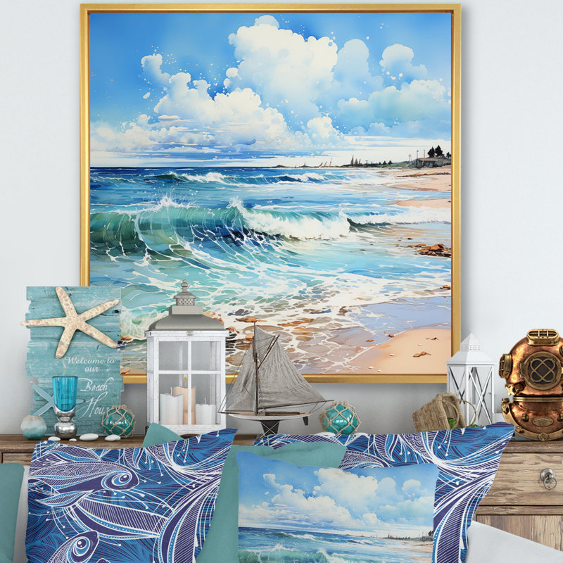 Relaxing Beach Breezes IV - Nautical & Beach Canvas Art Print, H 36 po x l 36 po x P 1,5 po, Cadre flottant doré
