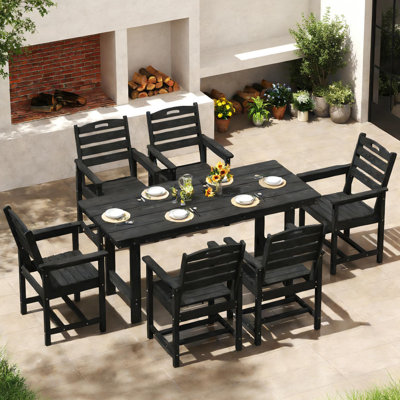7-Piece Hdpe Patio Dining Set With Arm Chairs, All Weather Outdoor Patio Set With Umbrella Hole by Red Barrel Studio