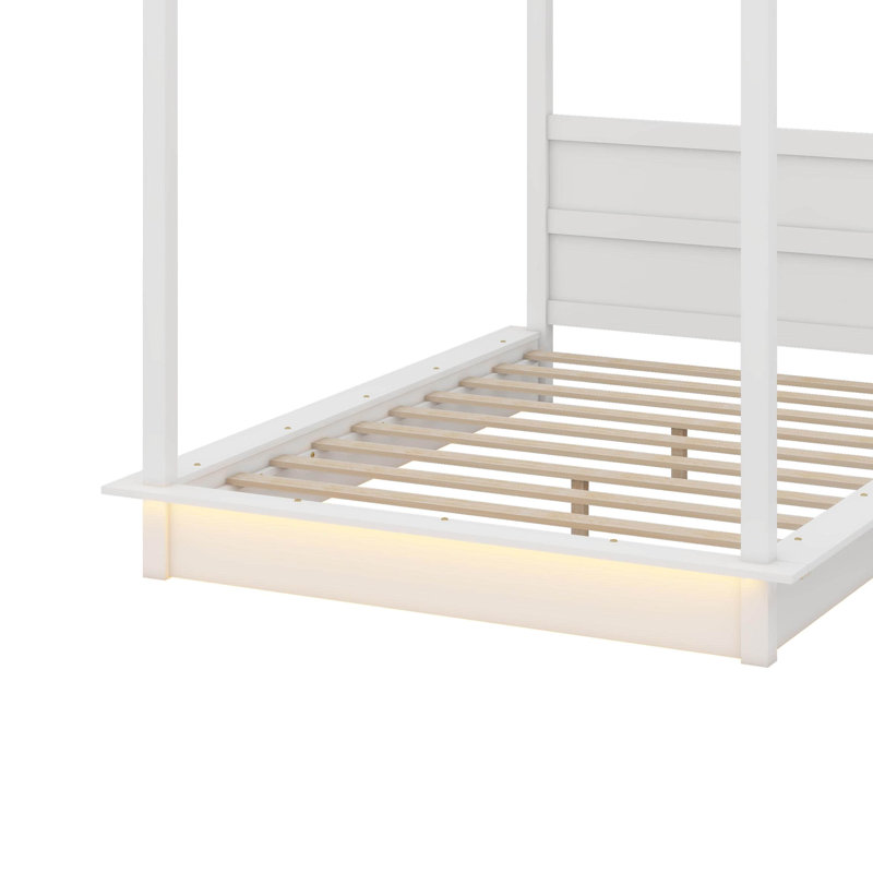 Grand lit plateforme à baldaquin en bois avec DEL, Grand lit
