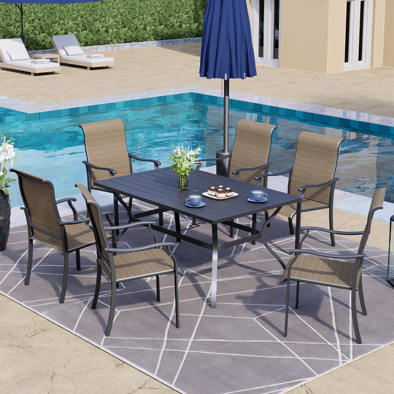 6 - Person Rectangular Steel Outdoor Dining Set, Yellow