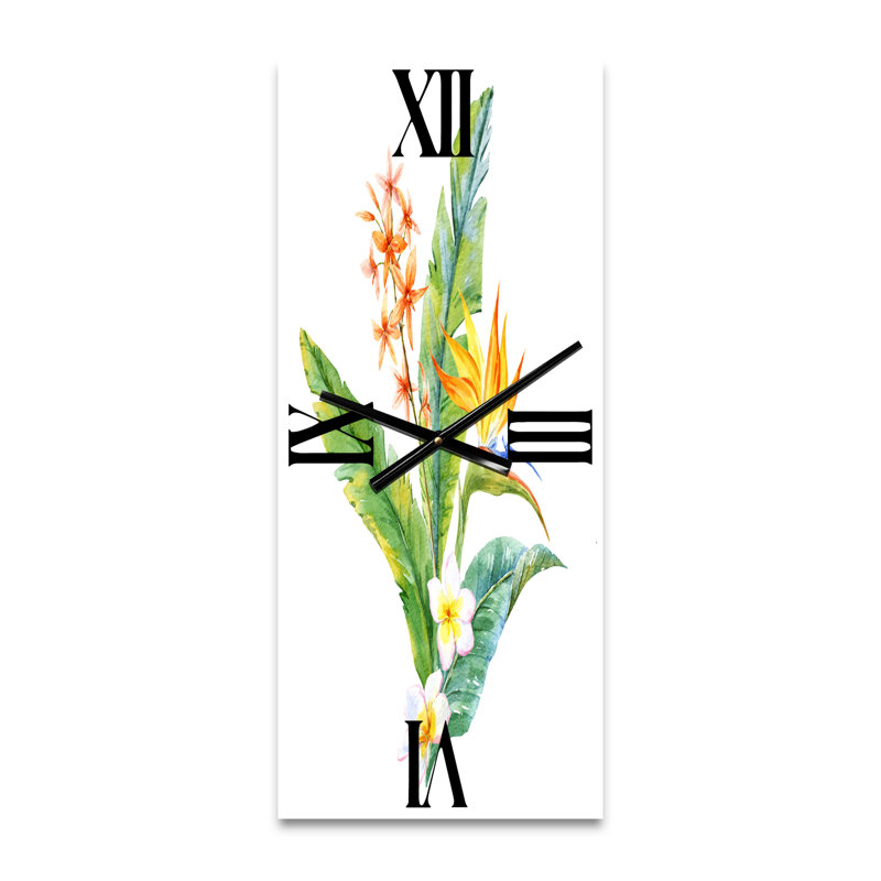 Horloge murale fleurs tropicales avec feuilles I, Petit
