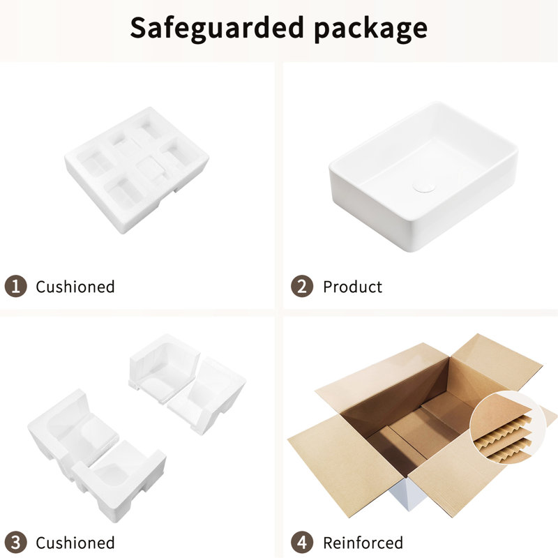 White Rectangle Ceramic Above Counter Bathroom Sink, 19X15 Inch, Stylish And Sophisticated, No Fading Or Chipping, Molded Foam Wrap Sleek Design, Fade Scratches, Package