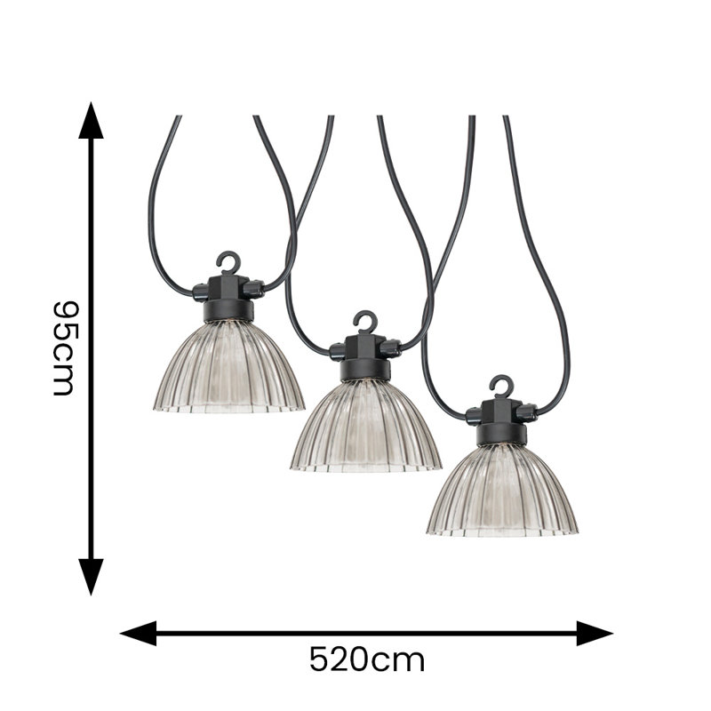 Smoked Pleated LED 6 X Battery Operated Outdoor Ga 520cm LED Battery Powered 6 - Bulb Standard String Light
