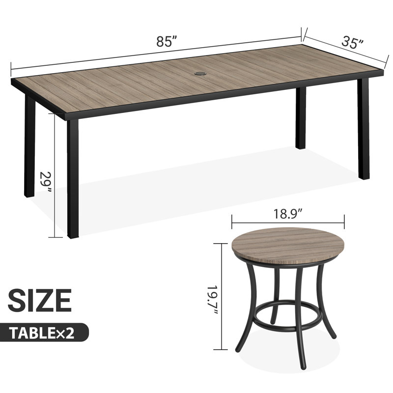 Table de salle à manger d'extérieur en aluminium Loddon, Brun