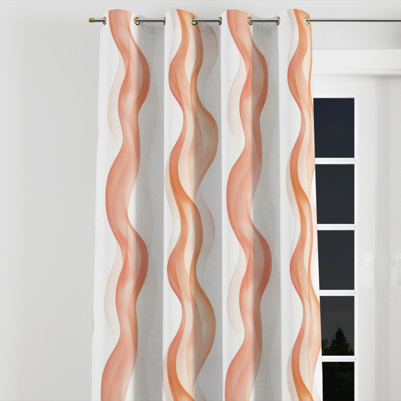 Rideaux Modern - rideaux à œillets abstraits orange et blancs Terra - 1 panneau, L 52 po x L 84 po, Œillets dorés