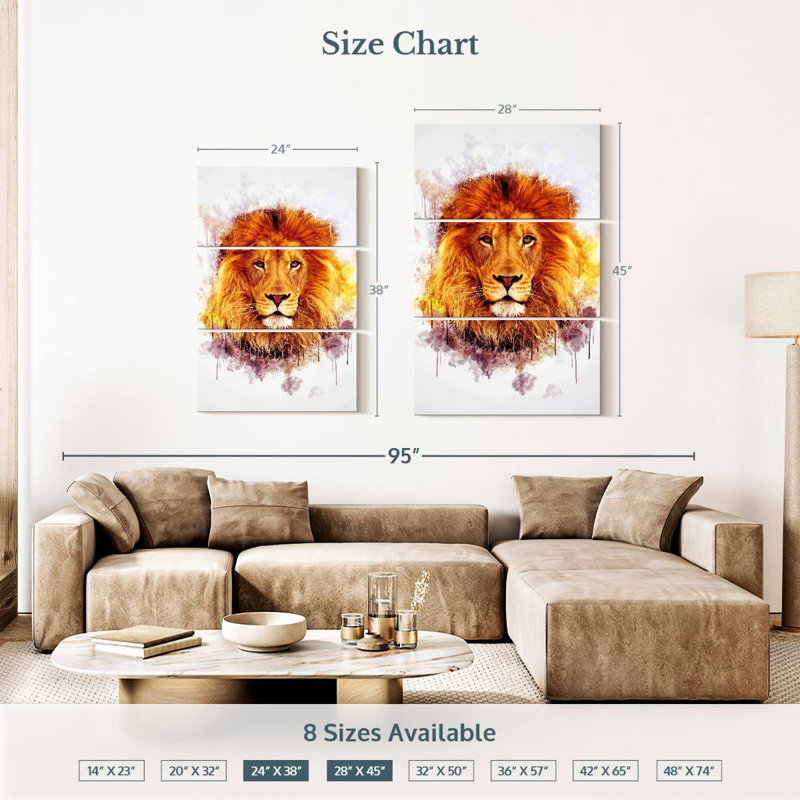 Peinture de tête de lion Brampt, H 38 po x l 24 po