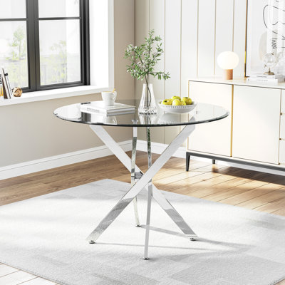 Round Glass Top Metal Base Dining Table