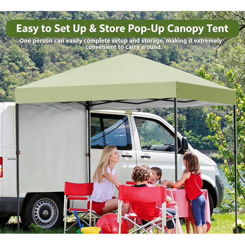 Pop Up Gazebo 1.8m x 1.8m, Adjustable Height Waterproof Outdoor Canopy Tent with Side Panel, Sandbags, Stakes & Wheeled Bag, Instant Sun Shelter for Camping Patio BBQ