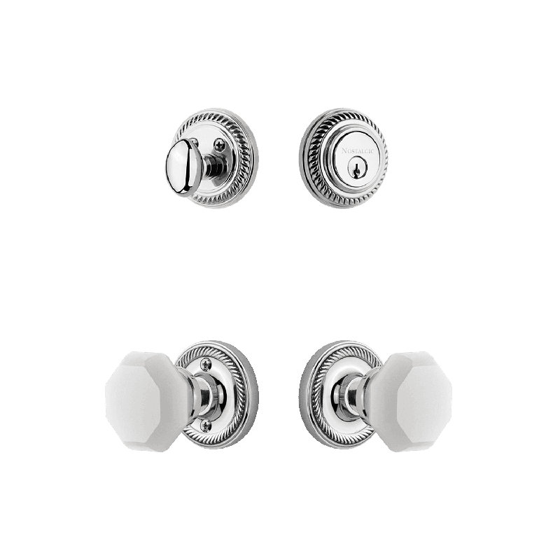 Nostalgic Warehouse Rope Rosette Entry Set with Waldorf Crystal Knob, 2.75, Oil-Rubbed Bronze / White