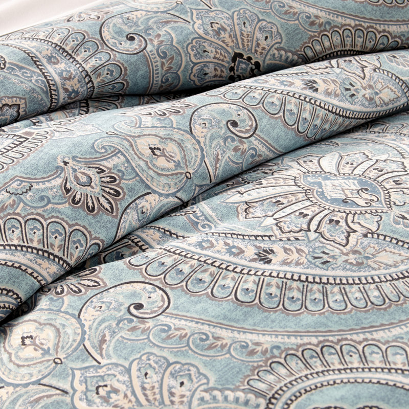 Pure Melody Microfiber Reversible Paisley Oversized Duvet Cover Set with shams, King/Cal. King Duvet Cover + 2 Shams, Aqua