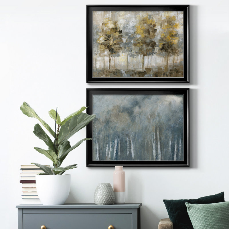 Toile encadrée de qualité supérieure Linen Trees, H 30,5 po x l 42,5 po x P 3 po, Noir, Pas de tapis