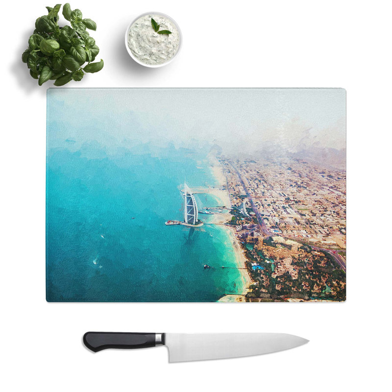 Tempered Glass The Skyline of Dubai in Abstract Chopping Board, 39 cm W x 28.5 cm L