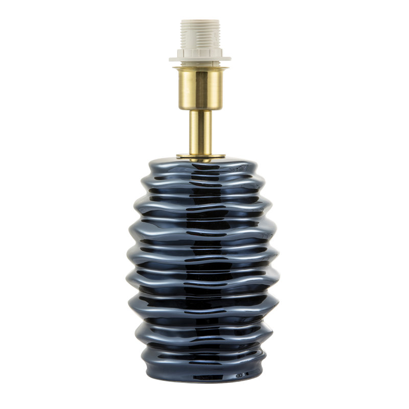 Modern Gloss Ceramic Table Lamp Base With Rippled Grooves By, Blue