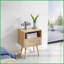 Table basse en rotin naturel avec tiroir - Panneau de fibres à densité moyenne et amp; Pieds en bois massif, L 15,75 po x l 11,81 po x H 22,05 po, faciles à nettoyer et robustes-1730687218