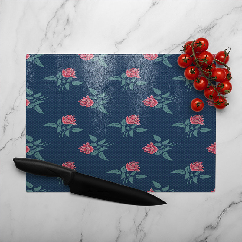 Roses & Spots Print Glass Chopping Board, 40cm L x 28cm W