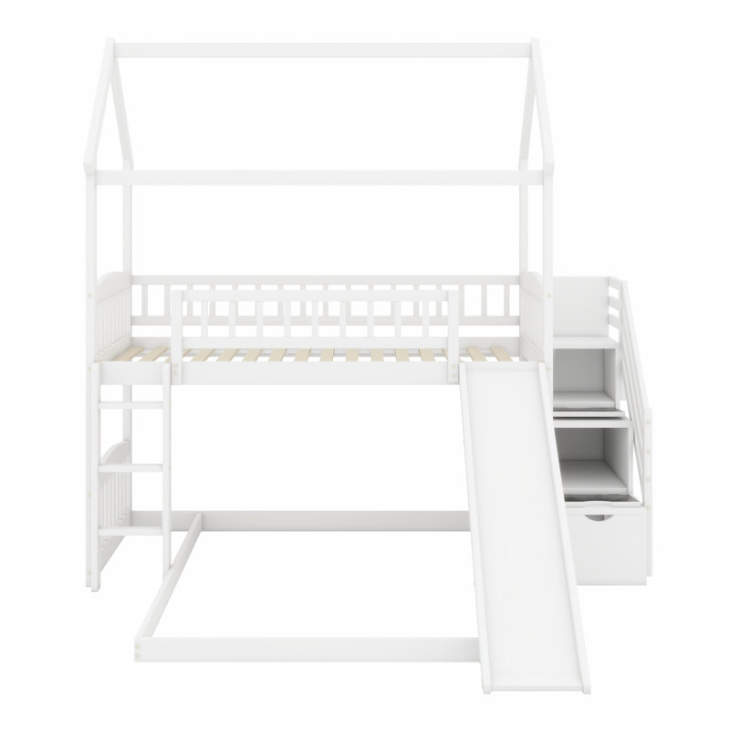 Lit superposé avec glissade pour enfants House, Blanc