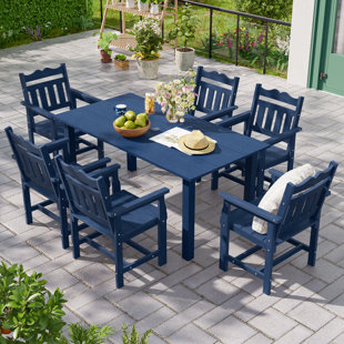All-Weather HIPS Square Patio Dining Set, No-Maintenance Outdoor Dining Set with Umbrella Hole, Dining Table Set for Patio, Yard, Poolside