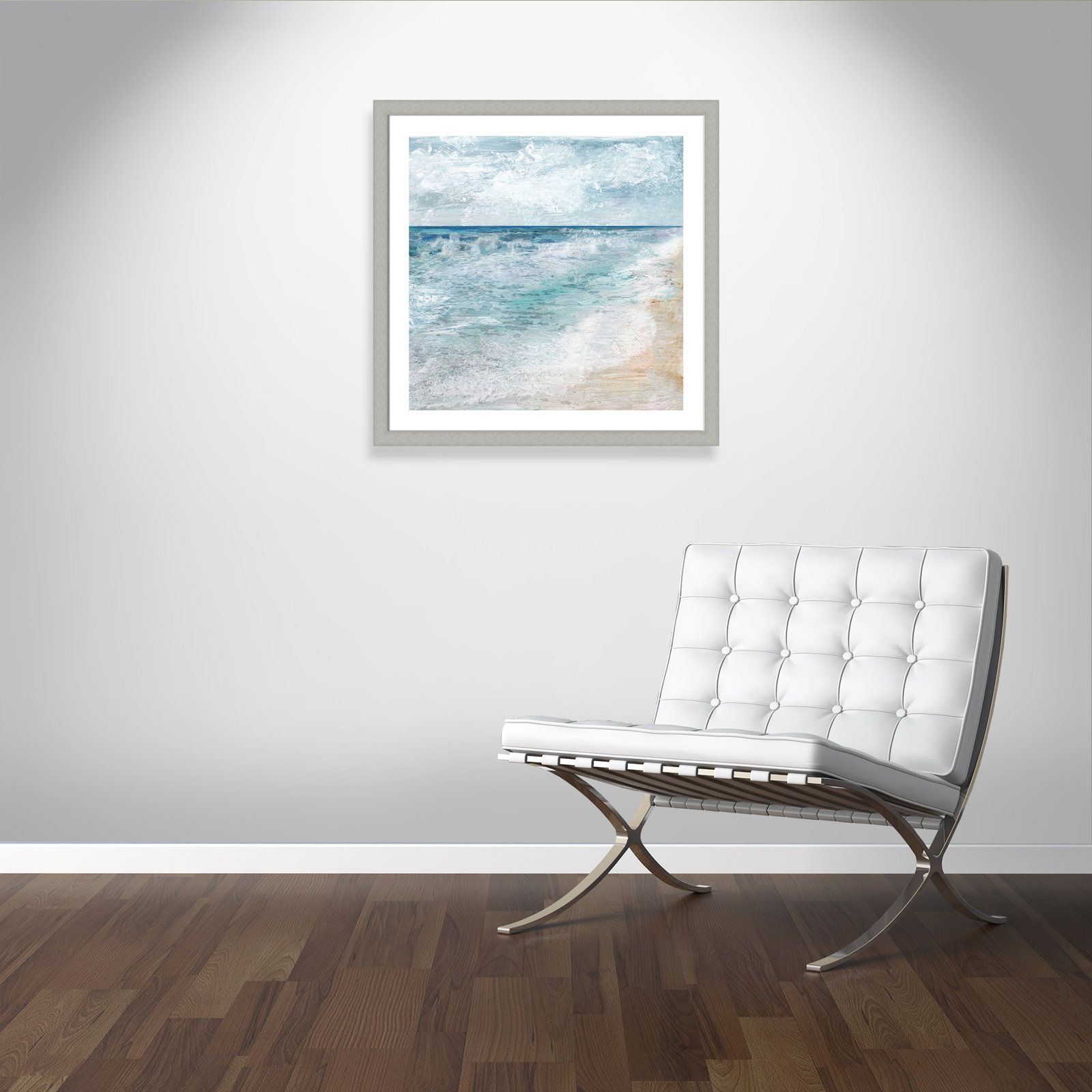 Shore Walk - Picture Frame Painting, Brushed Silver, 33.5" H x 33.5" W x 1.25" D