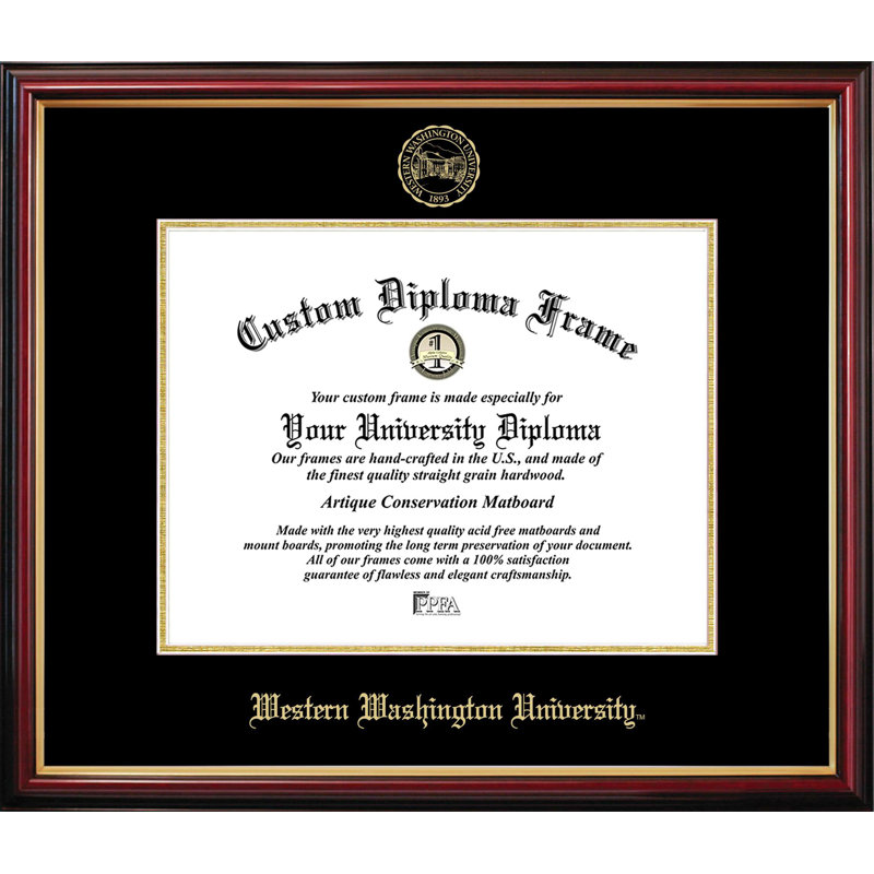 Cadre de petit diplôme de l'Université Western Washington, L 11 po x H 8,5 po, NCAA Western Washington University