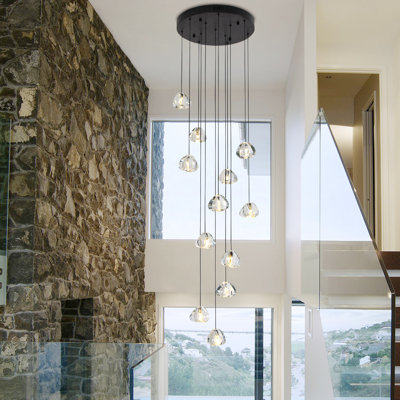 Bigham 12 - Light Cluster Chandelier LED Long High Ceiling Pendant for Stairs