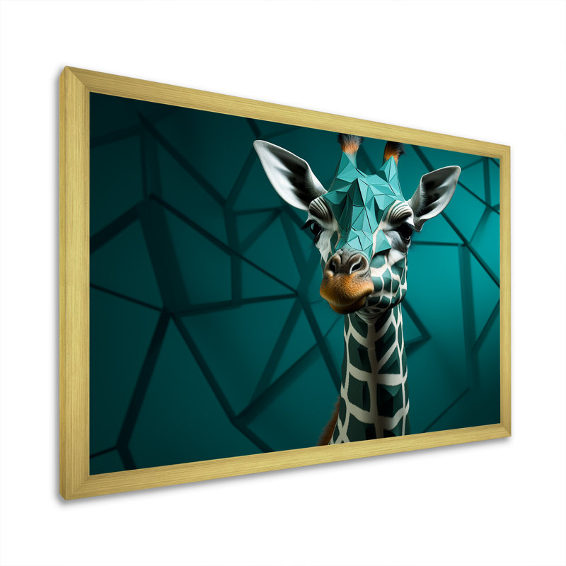 Girafe verte cubiste Grace II, H 34 po x l 44 po x P 1,5 po, Cadre doré simple