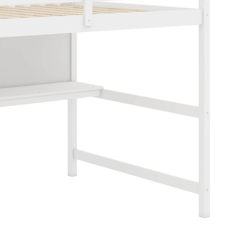 Twin Size Loft Bed With Shelves, Desk And Writing Board, White