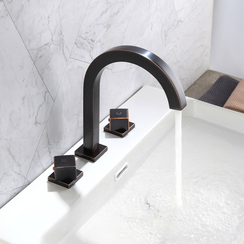 Robinet de salle de bain à 2 poignées avec drain, Laiton huilé