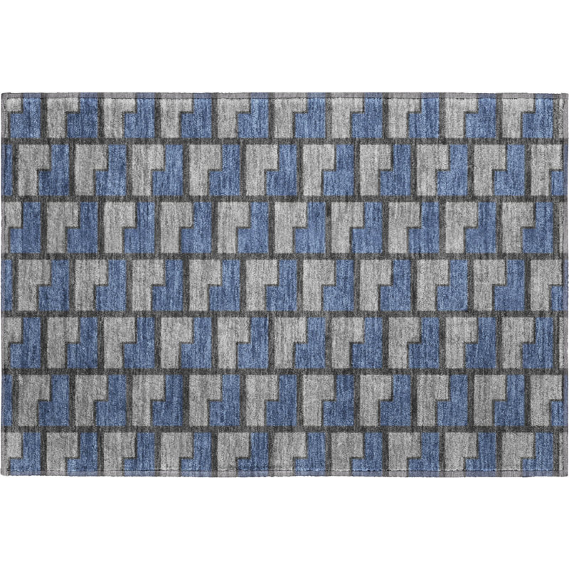 Premium Machine Washable Mayfield AMF2416 Geometric Rug, 1'8" x 2'6", Navy