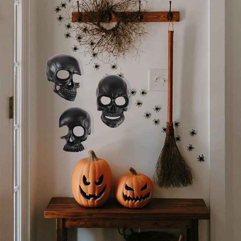 Dark Resin Skeleton Wall Mounted Gothic Sculpture Set