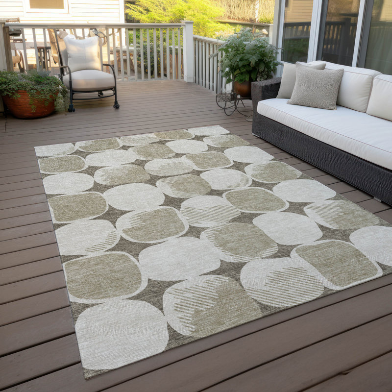 Tapis intérieur / extérieur en polyester tissé à la machine mâle brun brun, Rectangle 8 pi x 10 pi