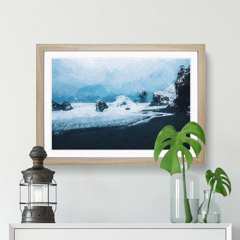 A Beach in Iceland in Abstract - Picture Frame Graphic Art Print, Oak Framed, 27cm H x 36cm W x 2cm D