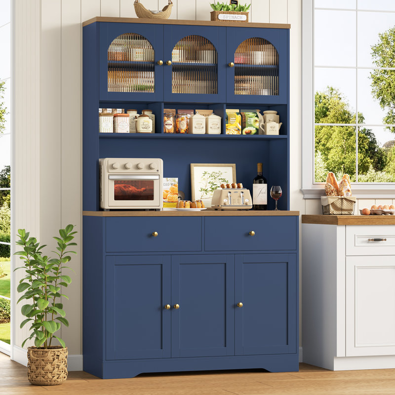 Garde-manger autonome 70,9 po Kenilworth: Bois de haute qualité avec tablette et tiroirs pour micro-ondes, Bleu